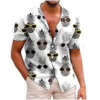 Hawaiian Tropical Pineapple Shirt for Men Funny Summer Beach Short Sleeve Tees Button Up Comfortable T-Shirts