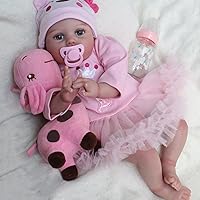 Realistic Reborn Baby Dolls Real Looking Lifelike for Girls 22 Inch Handmade Weighted Newborn Silicone Doll with Giraffe Toy Gifts Kids Age 3+