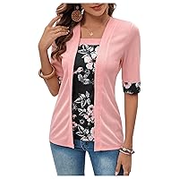 SOLY HUX Women's Floral Print T-Shirt Color Block 2 in 1 Half Sleeve Summer Tee Tops