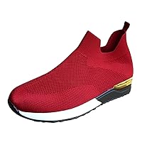 Womens Walking Tennis Shoes Slip on Sneakers for Women Women's Breathable Sports Woven Casual Fly Mesh Flat Hollow Fashion Shoes Lace-Up Women's