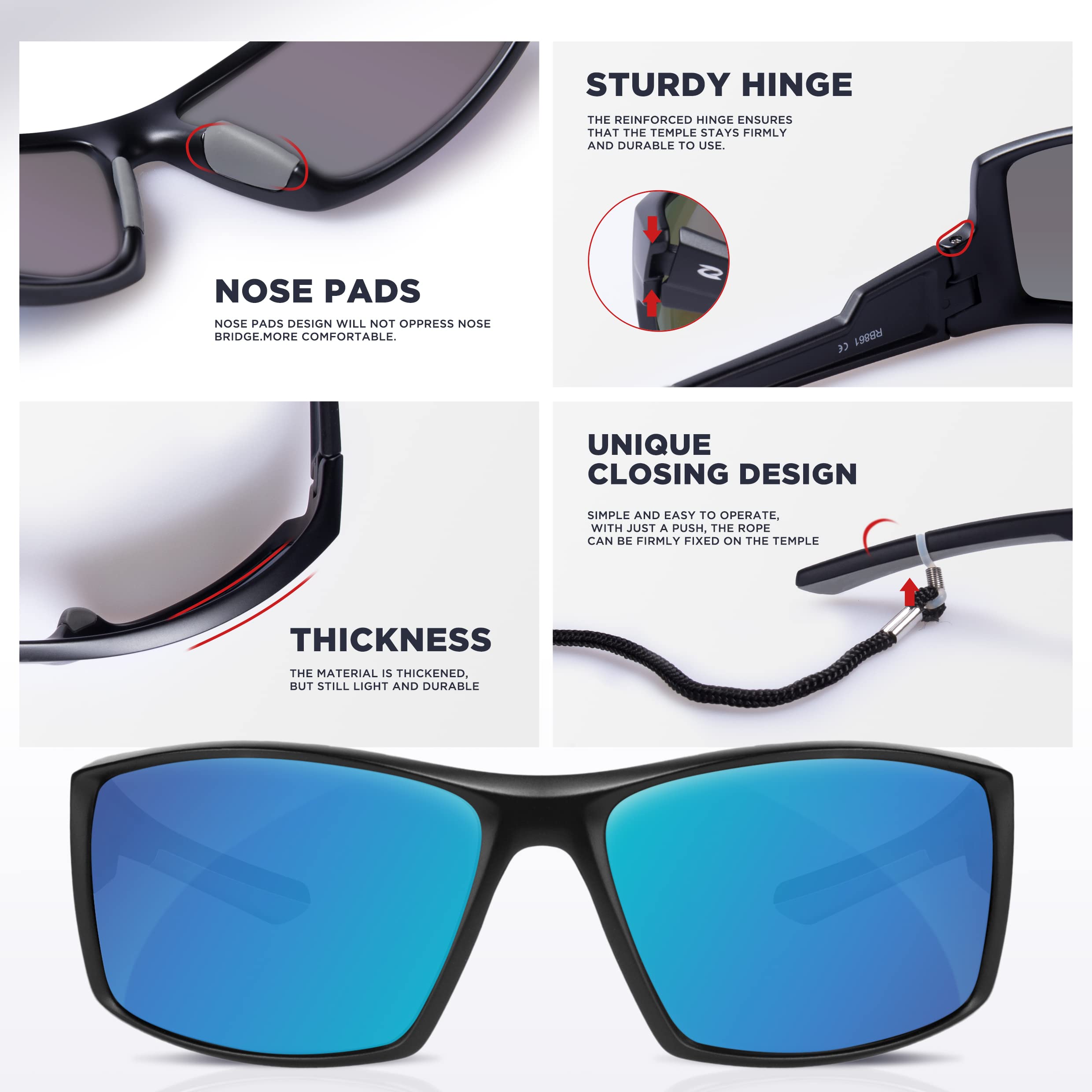 RIVBOS Polarized Sports Sunglasses Driving shades For Men TR90 Unbreakable Frame RBS861