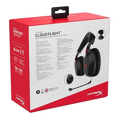 HyperX Cloud Flight - Wireless Gaming Headset, Long Lasting Battery up to 30 Hours, Detachable Noise Cancelling Microphone, Red LED Light, Comfortable Memory Foam, Works with PC, PS4 & PS5