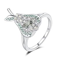 JewelryPalace Yali Pear Cut Green Spinel Ring Women's Ring with Green Zirconia Jewellery Set, Fruits Women's Ring Silver 925 Statement Ring with Stone, Jewellery Girls Gift for Women