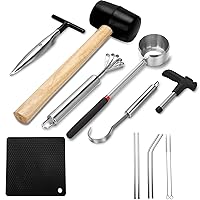 Coconut Opener Tool Set, Safe & Easy to Open Young Coconuts Tool, All in One Food Grade Stainless Steel Coco Nut Opener Kit, Rubber Mallet with Handle, Scraper, Straw & Silicone Mat
