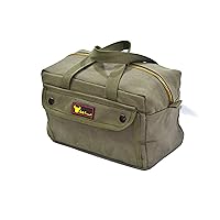 G & F Products Government Issued Style Mechanics Heavy Duty Tool Bag with Brass zipper and side pockets, tool bag for cars, drill, garden, and electrician. Olive Green , 11