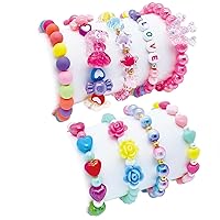 9 PCS Cute Kids Bracelets for Girls Pink LOVE Beaded Bracelets Little Girls Toddler Costume Jewelry Princess Party Favors Pretend Play Birthday Easter Christmas Valentines Gift for Kids