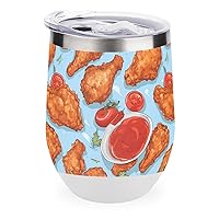Fried Chicken and Tomato Sauce 12oz Wine Tumbler with Lid Insulated Stainless Steel Wine Glass Double Wall Travel Coffee Mug