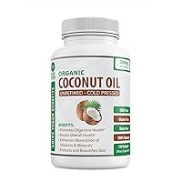 Organic Coconut Oil Capsules 2000mg - 100% Extra Virgin, Cold Pressed for Healthy Skin, Extra Hair Growth, Nail Care, Brain Booster - 120 Softgels - Unrefined Pure & Non GMO Pills - Rich in MCT