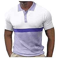 Summer Tops for Men Striped Polo Shirts Short Sleeve Quarter Zip Independence Day Funny Knit Contrast Golf Bowling Shirt