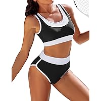 Blooming Jelly Women High Waisted Bikini Sets Sporty Color Block Swimsuits Two Piece High Cut Bathing Suit