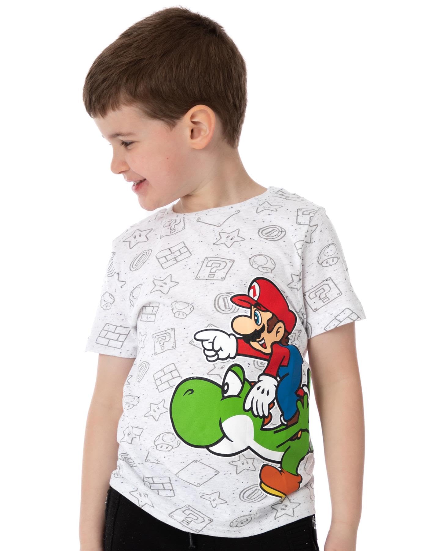 Super Mario Nintendo and Yoshi Boy's Kids Grey Character T-Shirt Top