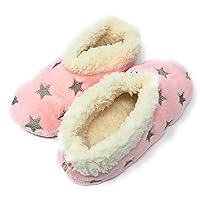 Women’s The Starz Plush Slippers, Cute Fuzzy Sherpa Slippers, Glitter and Stars House Indoor Shoes