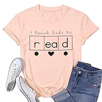 Teacher Shirts Women Reading Book Shirt Love Heart Graphic Tees Cute Teacher Gifts Summer Casual Short Sleeve Tee Tops