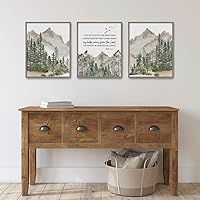 3 Pieces Forest Trees Canvas Poster Print I Lift My Eyes to the Mountains Bible Verse Wall Art Painting For Baby Boy Room Nursery Decor Gift Idea With Inner Frame
