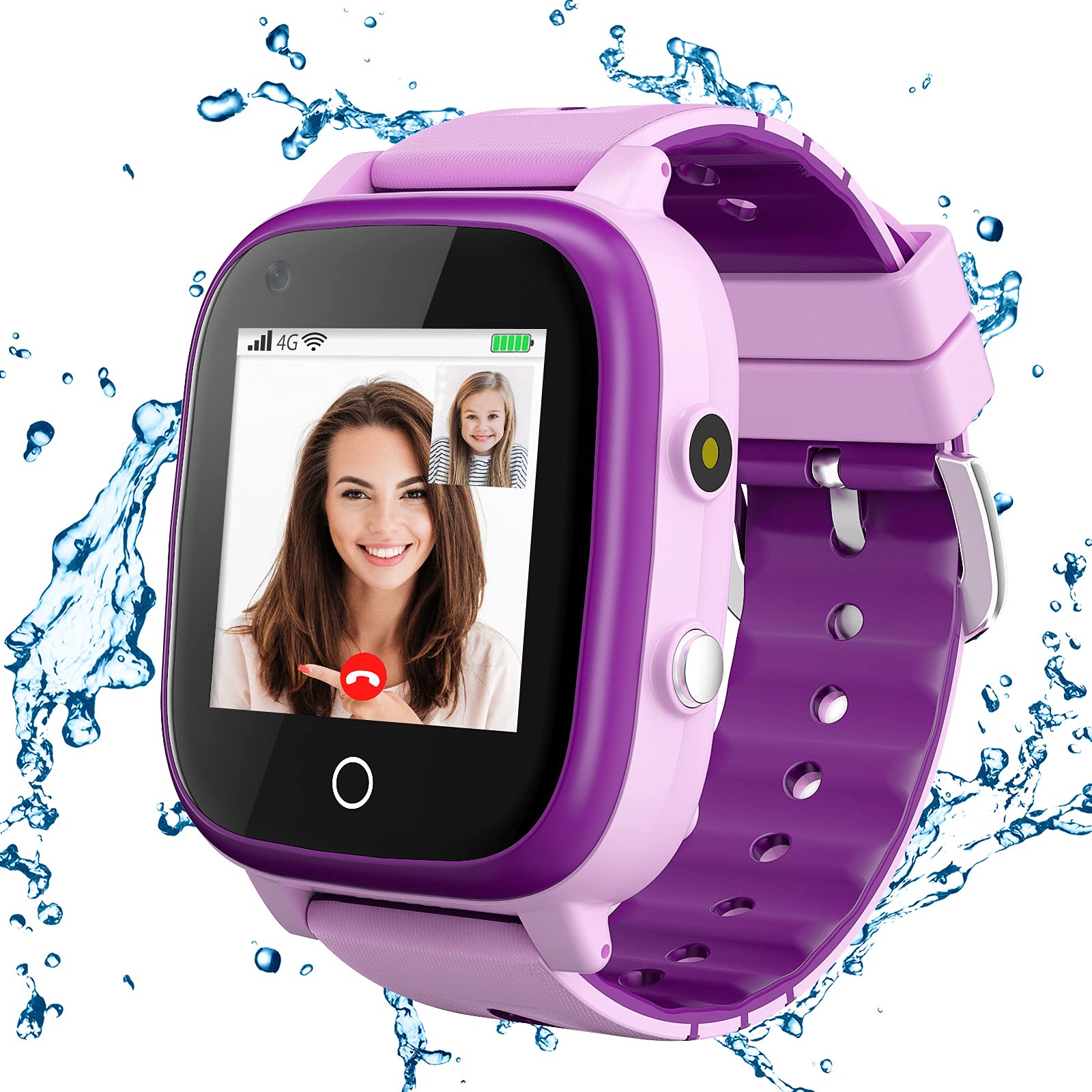cjc 4G Kids Smart Watch with GPS Tracker and Calling, 2 Way Call SOS Kids Cell Phone Watch, Touch Screen Watch,3-15 Years Boys Girls Birthday (T3 Purple)