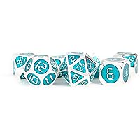 FanRoll by Metallic Dice Games 16mm Metal Polyhedral DND Dice Set: Silver w/Teal Enamel, Role Playing Game Dice for Dungeons and Dragons