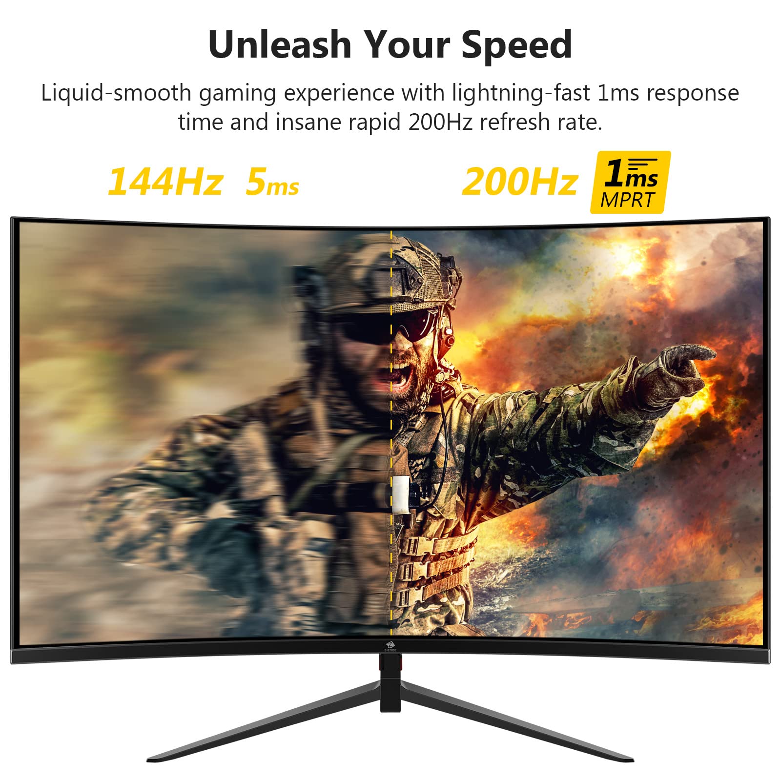 Z-Edge UG27 27-inch Curved Gaming Monitor 16:9 1920x1080 200/144Hz 1ms Frameless LED Gaming Monitor, AMD Freesync Premium Display Port HDMI Built-in Speakers