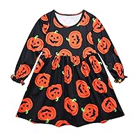 Skeleton Costume Girls Dress Toddler Kids Girls Infant Long Sleeve Cartoon Halloween Pumpkins Prints Princess