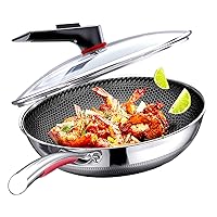 12.6 inch stainless steel nonstick wok pan with lid,stir fry honeycomb wok,cooking wok skillet,for gas cooktops,Induction,electric stove,dishwasher safe(PFA,PFOA Free)
