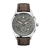 Sekonda Mens Stainless Steel Chronograph Grey Dial Watch with Leather Upper Strap 1972