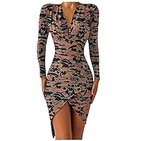Spring Dresses for Women 2024 Petite A Line, Women's Sexy Dress Formal Gowns and Long Sleeve V Neck Dress Even