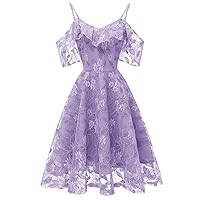 Women's Chiffon Lace Floral Print Graduation Party Camisole Dress Plus Size S-2XL