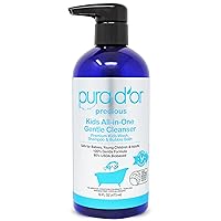 PURA D'OR Kids Wash (16oz) All-in-One Gentle Cleanser - USDA Biobased, Sulfate-Free, Tear-Less, Hypoallergenic, Premium, Shampoo & Bubble Bath