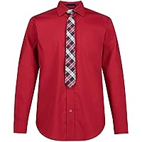 IZOD Boys' Little Long Sleeve Button-Down Collared Dress Shirt with Tie and Chest Pocket