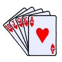 Hearts Royal Straight Flush Card Embroidered Iron On Patch Applique Poker Casino Gambling Red Las Vegas Ace Club Lucky Jack Queen King Ace Card