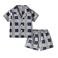 Kids Toddler Baby Girls Spring Summer Plaid Cotton Short Sleeve Sleepwear Pajamas Clothes Robes for Toddlers