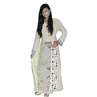 Indian 100% Cotton Light Beige Color Dress Women Fashion Long Geometric Print Plus Size