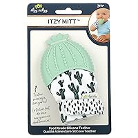 Silicone Teething Mitt - Soothing Infant Teething Mitten with Adjustable Strap, Crinkle Sound & Textured Silicone to Soothe Sore & Swollen Gums - Baby Teething Toy For 3 Mos & Up, Cactus