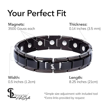 Smarter LifeStyle Elegant Titanium Magnetic Bracelet for Men and Women- Adjustable Bracelet Length with Sizing Tool for Perfect Fit, Women Mens Bracelet (Black)