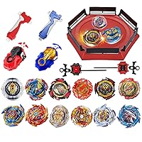 Bey Burst Gyro Toy Set with Arena Metal Fusion Attack Top Grip Toy Great Birthday Gift for Boys Children Kids Age 6 8 10 12+ Game Storage Box 12 Burst Gyros 1 Stadium 4 Two-Way Launcher 2 Handles