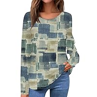 Women's Christmas Blouses Casual Round Neck Long Sleeve Floral Print Button Decorated T-Shirt Top Sweatshirts