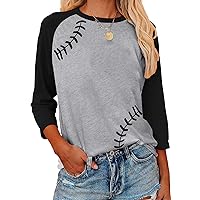 Baseball Shirts Women's Casual T-Shirts 3/4 Sleeve Color Block Cute Tops Comfy Blouses