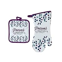 Rite Lite Passover Hostess Gift Oven Mitt & Pot Holder Jewish Holiday Party Decor Pesach Matzah Kitchen Table Cooking Accessories (Spring Blossoms)