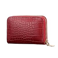 Leather Wallets for Women Small Fashion Pattern Color Solid Card Stone Neutral Womens Wallet with (Red, 11X2.2X7.5CM)