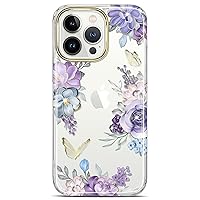 JIAXIUFEN Clear Case for iPhone 12 Pro Max Case Glitter Plating Flower Design Protective Shockproof Slim Thin TPU PC Back Cover Phone Case, Purple