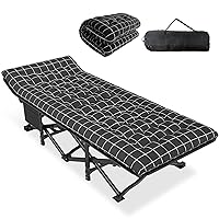 ATORPOK Camping Cot for Adults with Cushion Comfortable,Portable Folding Bed for Sleeping,Lightweight Folding Bed with Carry Bag for Kids Supports 450 lbs (Black)