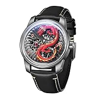 OBLVLO Top Brand Mens Dragon Dial Leather Automatic Luminous Waterproof Transparent Mechanical Watch JM-Dragon
