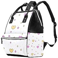 Baby Diaper Bag Maternity Nappy Backpack, Tote Travel Bag for Women Men Cute Lovely Pink Yellow Hearts and Stars Pattern
