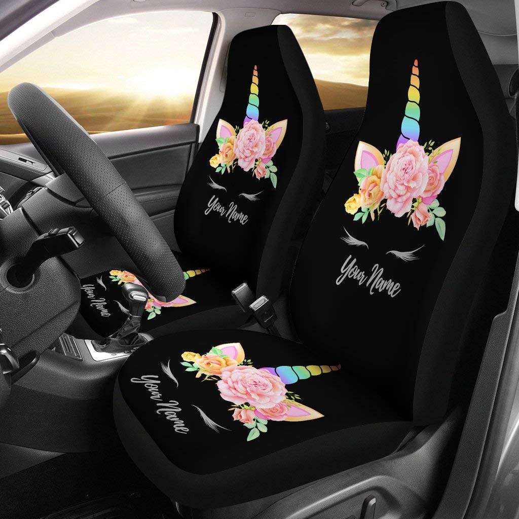 Personalized Unicorn Car Seat Covers - Black Style, Car Seat Covers Unicorn (Set of 2) - Custom Universal Front Car Seat Protector, Front Car Cover Gift