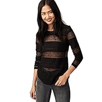 Rachel Roy Womens Striped Lace Embellished T-Shirt