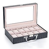 12-Slot Large-Capacity Watch Box, Household Men's Leather Portable Watch Storage Case, Multi-Function Women's Jewelry Display Box 1217B(Color:Black)