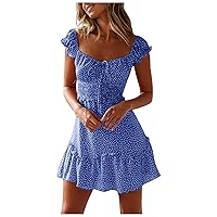 Women's Stitching Ruffled Floral Skirt Short-Sleeved Lace-up Dress(I)