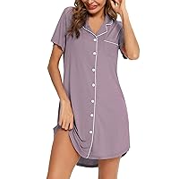 Senert Nightgown for Women Sleep Shirt Short Long Sleeve Sleepwear Boyfriend Nightshirt Button Down Pajama Dress S-XXL