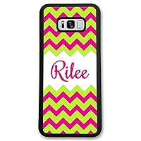 Galaxy S10 Plus, Phone Case Compatible Samsung Galaxy S10+ [6.4 inch] Hot Pink Lime Green Chevrons Monogram Monogrammed Personalized S1064