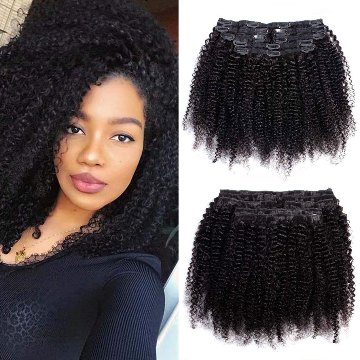 Mua VTAOZI Afro Kinky Curly Hair Extensions Clip in Human Hair for Black  Women 8A Brazilian 4B 4C Afro Kinky Curly Clip ins Hair Extensions Natural  Color 7Pcs 120G/Set (16 Inch) trên