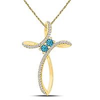 14k Yellow Gold Plated Alloy Prong 0.60 ct Created Blue Topaz Cluster Infinity Cross Necklace Pendant